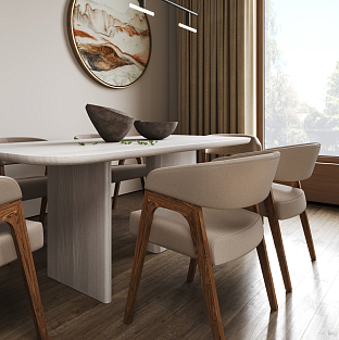 На волне тренда - стулья из массива в светлой столовой